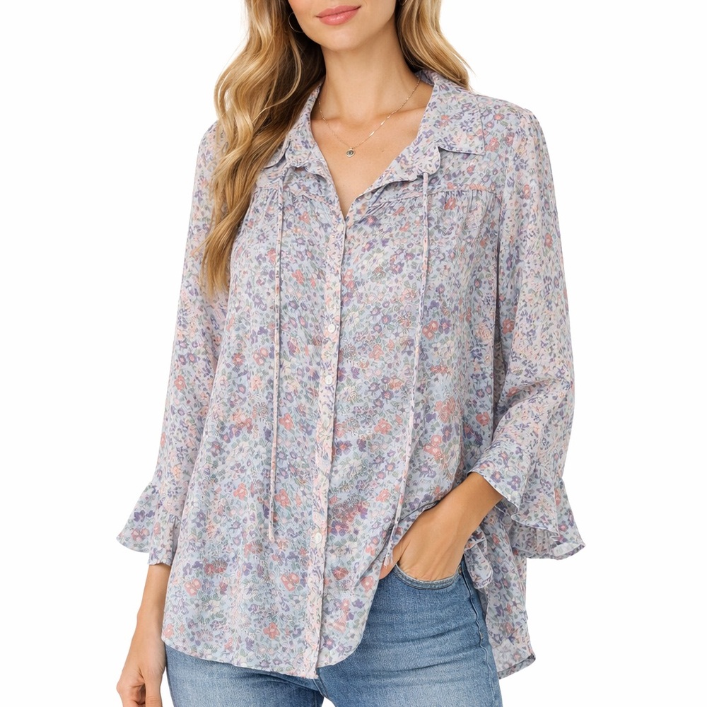 EUC Umgee Oversized Size Small Floral Print Women's‎ Boho Top Flare Sleeve